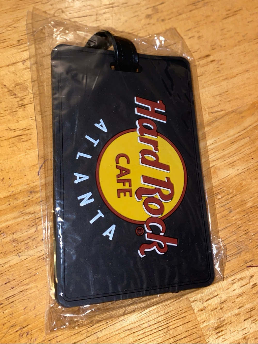 Hard Rock Cafe Atlanta Rubber Travel Luggage Tag Black Personal Info Strap NIP
